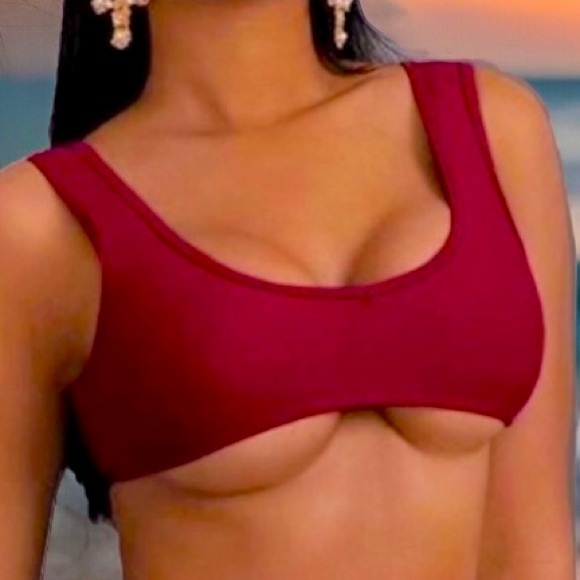 Sexy Maroon Bikini Scoop Kneck Chest Pads Wireless W/ Lining 2Pc Limited Edition - Picture 5 of 6
